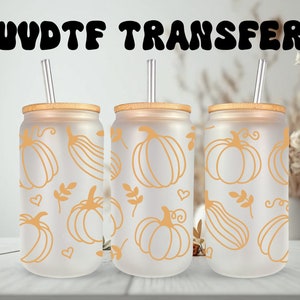 Emballage UVDTF courge citrouille d'automne, boîte de 16 oz, verre, tasse, gobelet, option d'impression recto-verso, prêt à poser, adhésif permanent