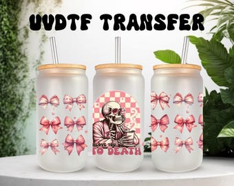 Skeleton Valentine UVDTF Wrap: 16oz Glass Can Mug Tumbler