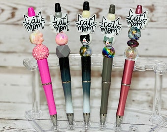 Cat Mom Beaded Pen Funny Gift for Her Sarcastic Office Supplies Cute Cat Lover Present