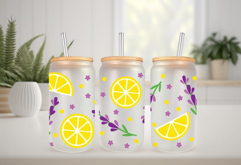 UVDTF Lemons or Lavender for 16oz Can Glass Mug Tumbler, Ready to Apply, Permanent Waterproof Adhesive image 7
