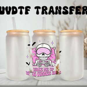 Décalcomanie UVDTF squelette Wal Me Up When Summer Ends 16 oz, bidon de 16 oz, gobelet ou tasse en verre de 40 oz, prêt à poser, adhésif imperméable permanent
