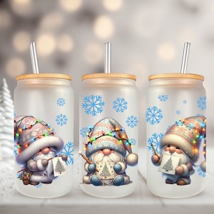 Emballage UVDTF, lumières de Noël, flocons de neige, boîte de 16 oz, verre, gobelet, emballage nain, prêt à poser, adhésif imperméable permanent