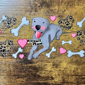 Adhesivo UVDTF para Pitbull Mom para taza de vidrio de 16 oz, listo para aplicar, adhesivo permanente impermeable