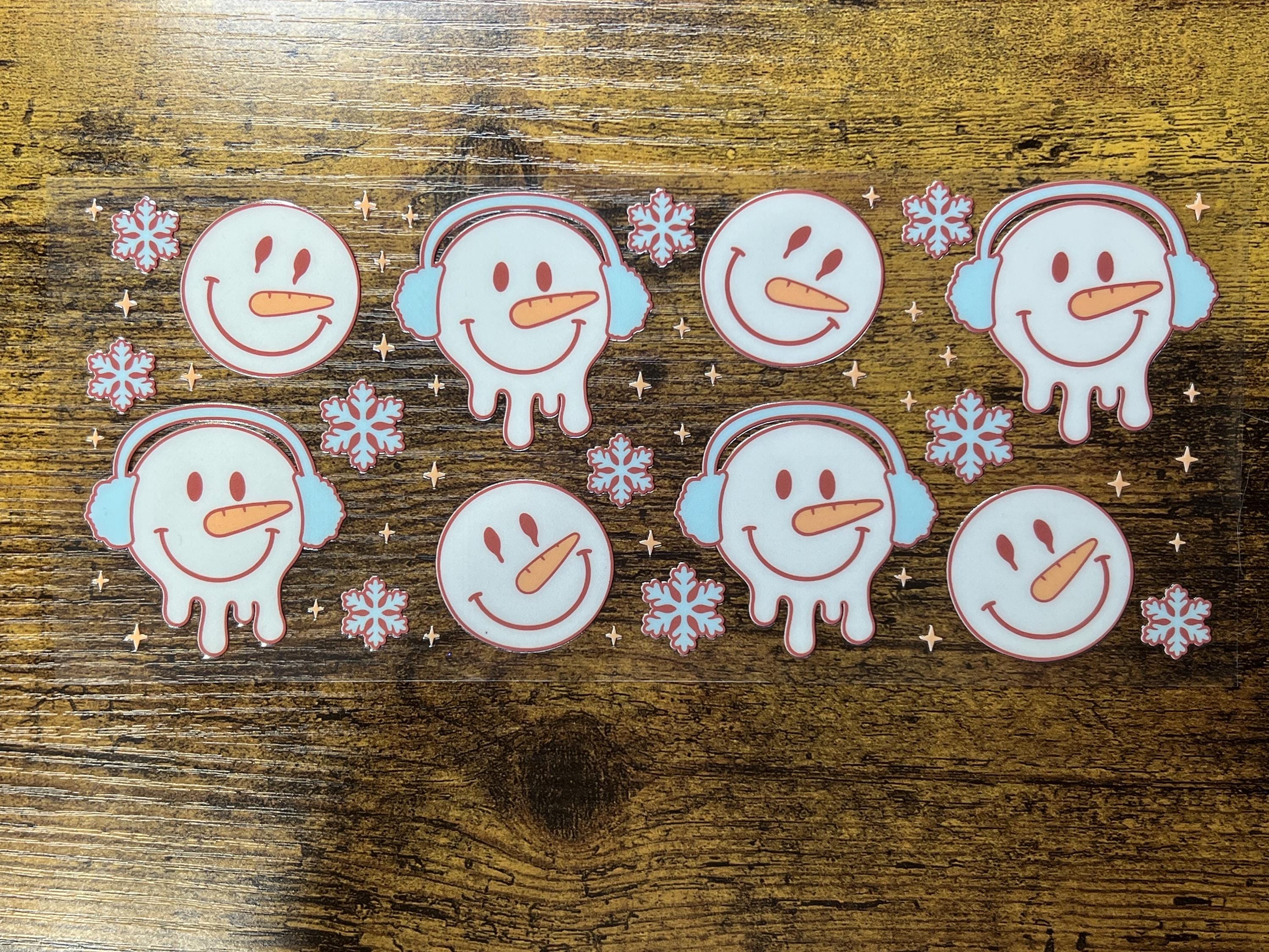 UVDTFラップ かわいい雪だるま 冬 16オンス 缶 グラス マグ タンブラー