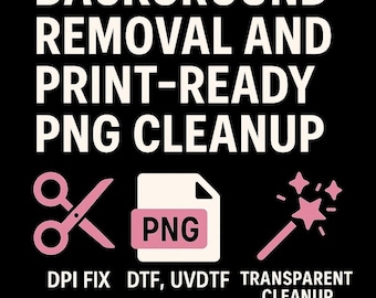 Servicio profesional de eliminación de fondo y corrección de 300 DPI para la limpieza de archivos PNG listos para impresión.