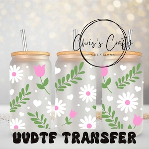 UVDTF Wrap Spring Flowers 16 oz, boîte en verre, mug, prêt à poser, adhésif imperméable permanent, ajout sur une boîte en verre