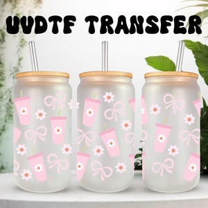 Envoltório UVDTF com laços Coquette: copo de vidro de 16 oz, adesivo à prova d&#39;água