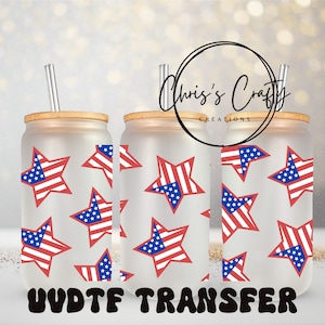 UVDTF America Stars Independence Day voor 16oz blikje glazen mok beker, klaar voor gebruik, permanente waterdichte lijm, dubbelzijdige optie