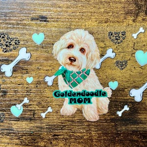 UVDTF Wrap Goldendoodle MoM - Taza de vidrio de 16 oz, envoltura para mamá perruna, lista para aplicar, adhesivo permanente impermeable