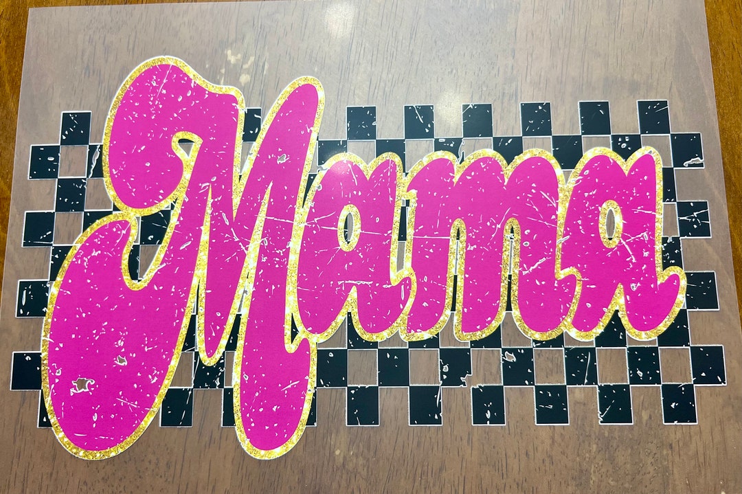 READY TO PRESS Mama Pink Checkered Black Print Transfer | Screen Print ...