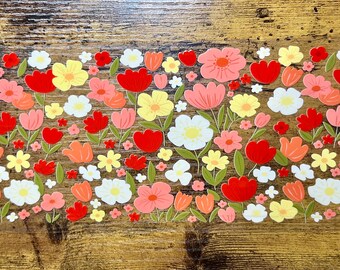 Envoltura UVDTF con flores cálidas para taza de vidrio de 16 oz, envoltura de flores silvestres, lista para aplicar, adhesivo permanente impermeable