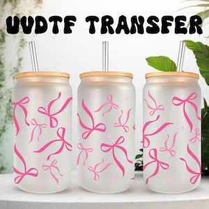UVDTF Wrap Coquette Bows Dark Pink 16oz Can Glass Wrap Mug Tumbler, Bow Wrap, Pronto para aplicar, Adesivo permanente à prova d&#39;água