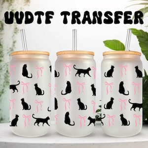 UVDTF Wrap Cat Coquette Bow for 16oz Can Glass Mug Tumbler, Black Cat Wrap, Ready to apply,  Permanent Waterproof Adhesive