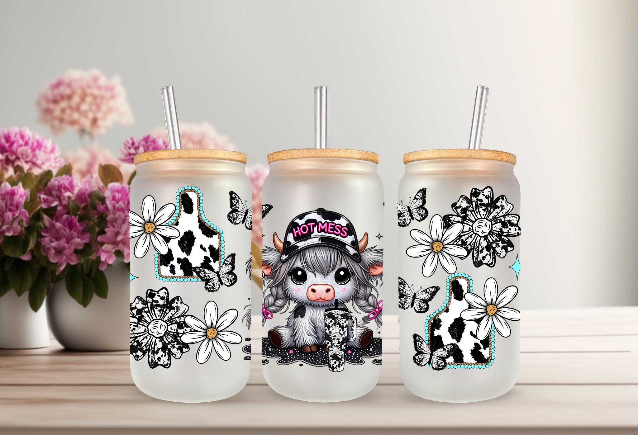 UVDTF Wrap Highland Cow Hot Mess 16oz Can Glass Mug Tumbler Wrap, Ready ...