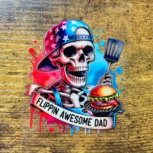 Decalcomania UVDTF: Dad Skeleton Grill, tazza in vetro da 16 once