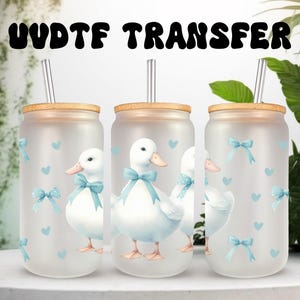 Emballage UVDTF bleu oie avec noeuds, boîte de 16 oz, emballage gobelet, emballage oies, prêt à poser, adhésif permanent, option recto-verso