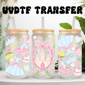 UVDTF Wrap Princess für 16 Unzen Glasbecher Becher, haftfertig, wasserfester Permanentkleber, doppelseitige Option