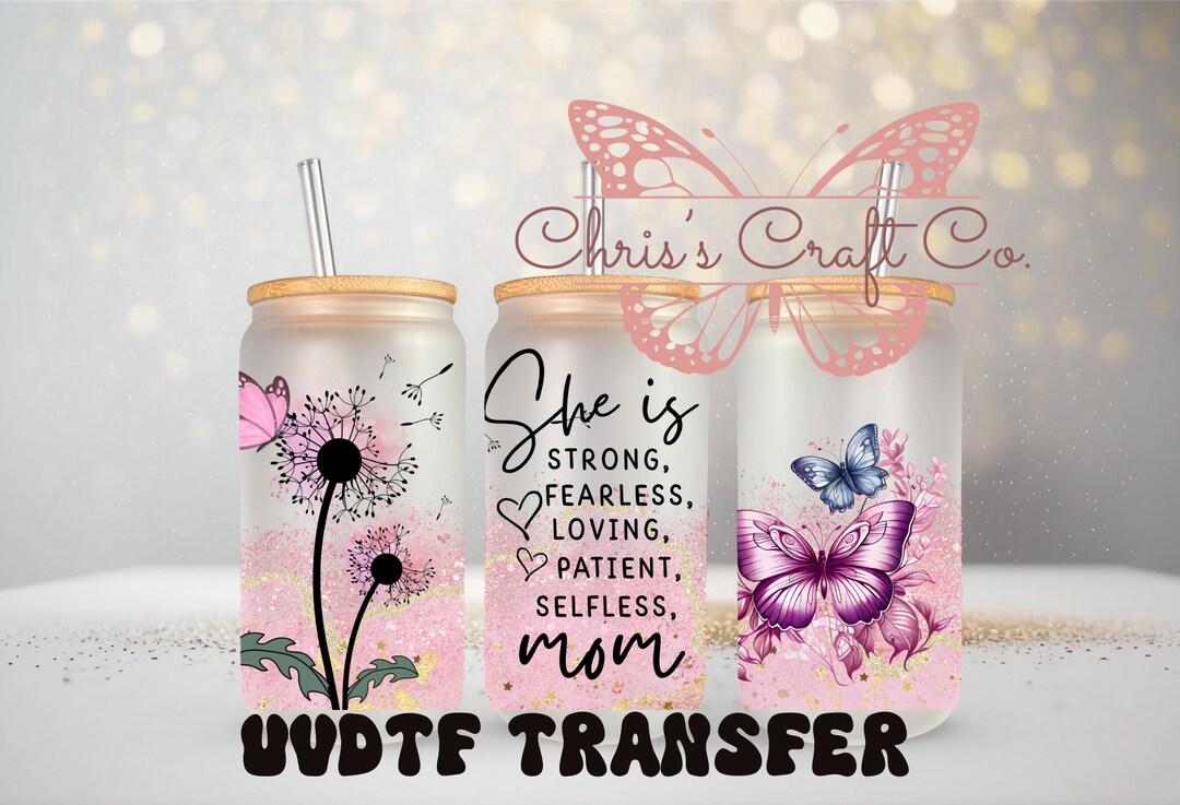 UVDTF Wrap Floral Mom Strong for 16oz Can Glass Mug Tumbler, Mom Gifts ...
