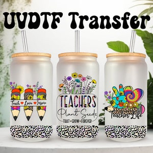 Adhesivo UVDTF para tazas y vasos de vidrio de 16 oz, listo para aplicar, adhesivo permanente impermeable.