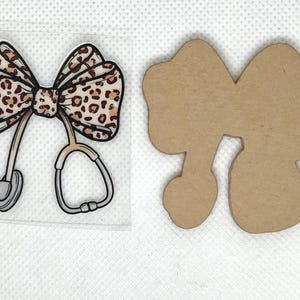 Leopard Bow Stethoscope Acrylic Blank and UVDTF Decal Set, DIY Badge Reel