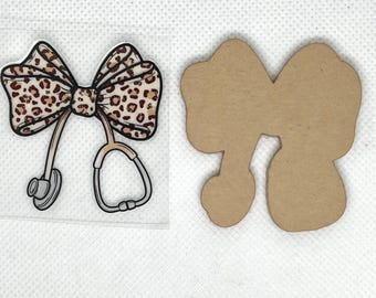 Coquette Bow Leopard Stethoscope Acrylic Blank Decal Set, DIY Badge Reels, Bow Blank and UVDTF sticker, Unfinished Badge Reel, Badge Blanks