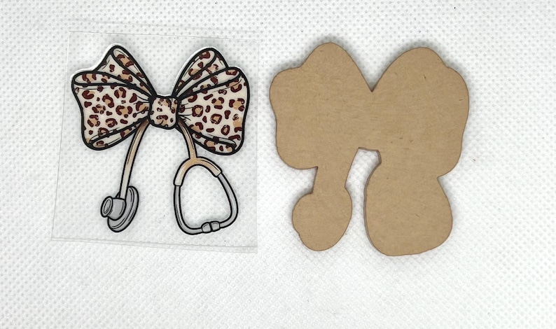 Coquette Leopard Stethoscope Acrylic Blank UVDTF Decal Set, Nurse Badge DIY Kit image 1