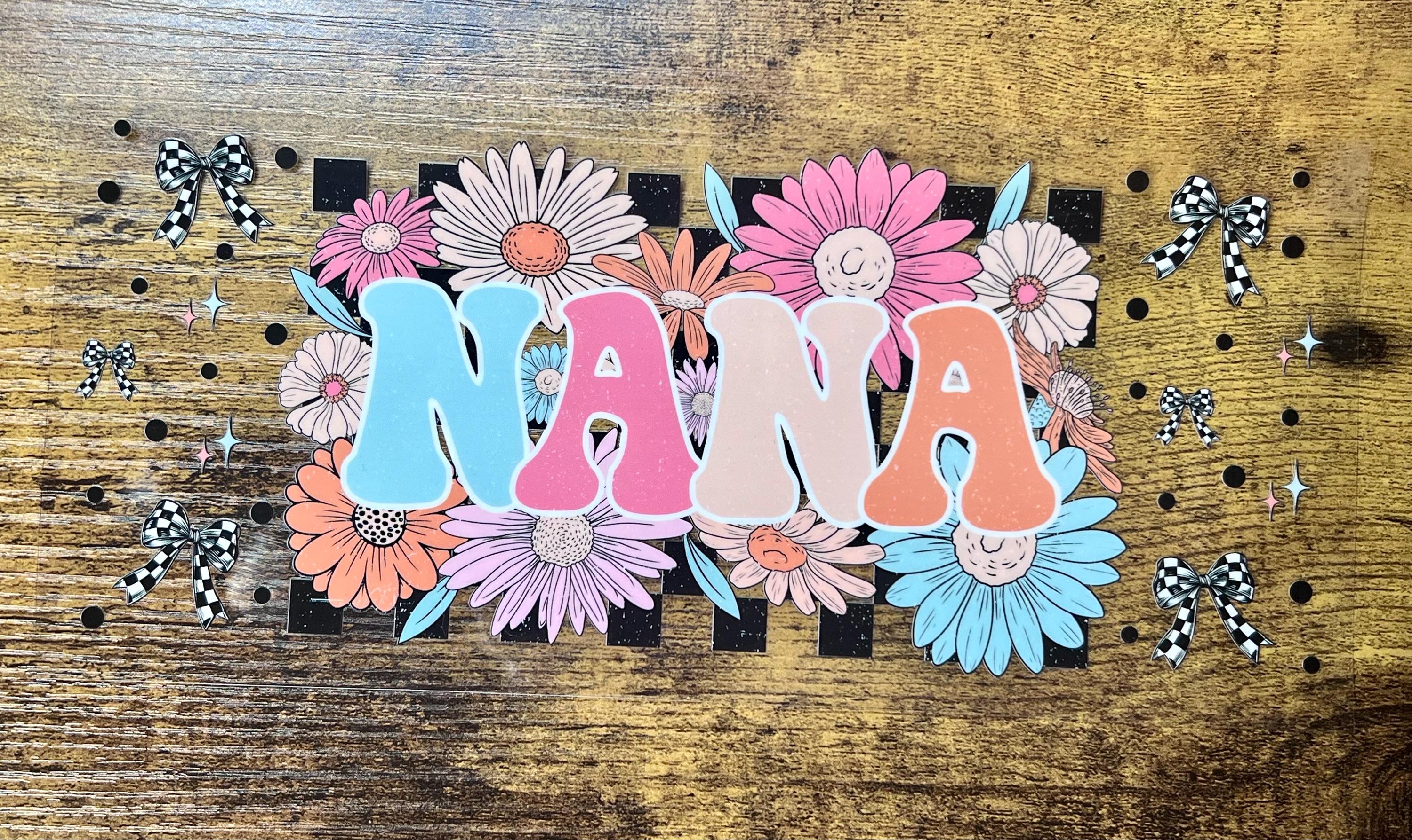 Retro Nana Floral Checkered UVDTF Can Glass Wrap Permanent Waterproof ...