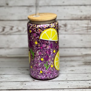 Lemon Lavender Glitter Snow Globe Can Glass - 16oz Tumbler