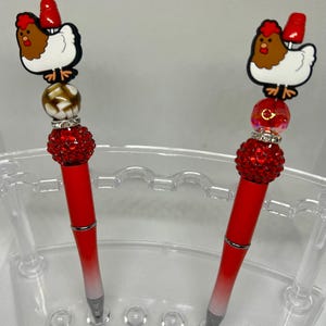 Bolígrafo con cuentas rojas de gallina, bolígrafos divertidos con cuentas acrílicas, bolígrafo con cuentas, bolígrafo de tinta retráctil, regalos