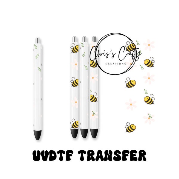 UVDTF Pen Wrap Cute Bee Daisy | Bee Pen Wrap | Ink Joy Pen Wrap | Ready to apply | Permanent Adhesive Waterproof