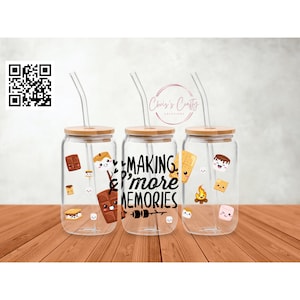 UVDTF Wrap Camp Making S'more Memories 16oz Can Glass Mug Tumbler, pronto para aplicar, Camp Wrap, adesivo permanente à prova d'água
