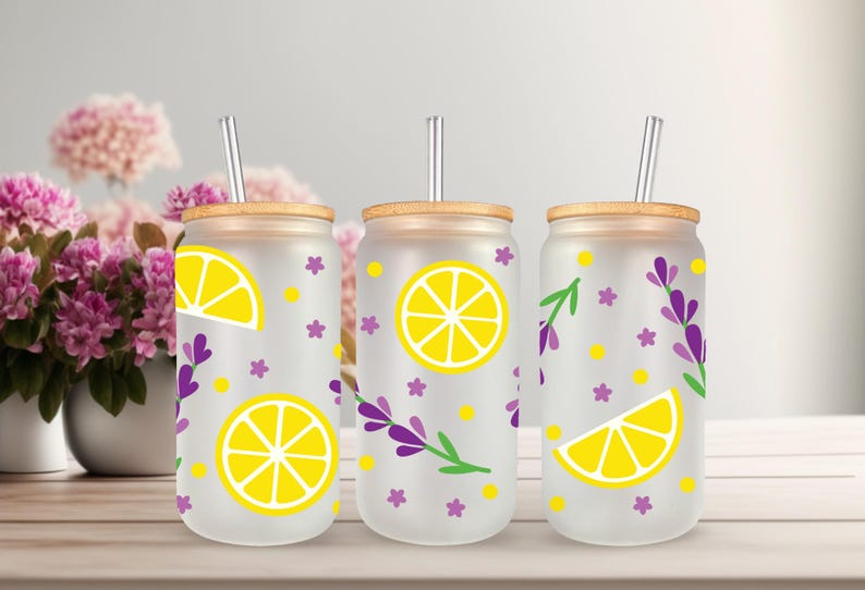 UVDTF Lemons or Lavender for 16oz Can Glass Mug Tumbler, Ready to Apply, Permanent Waterproof Adhesive image 3