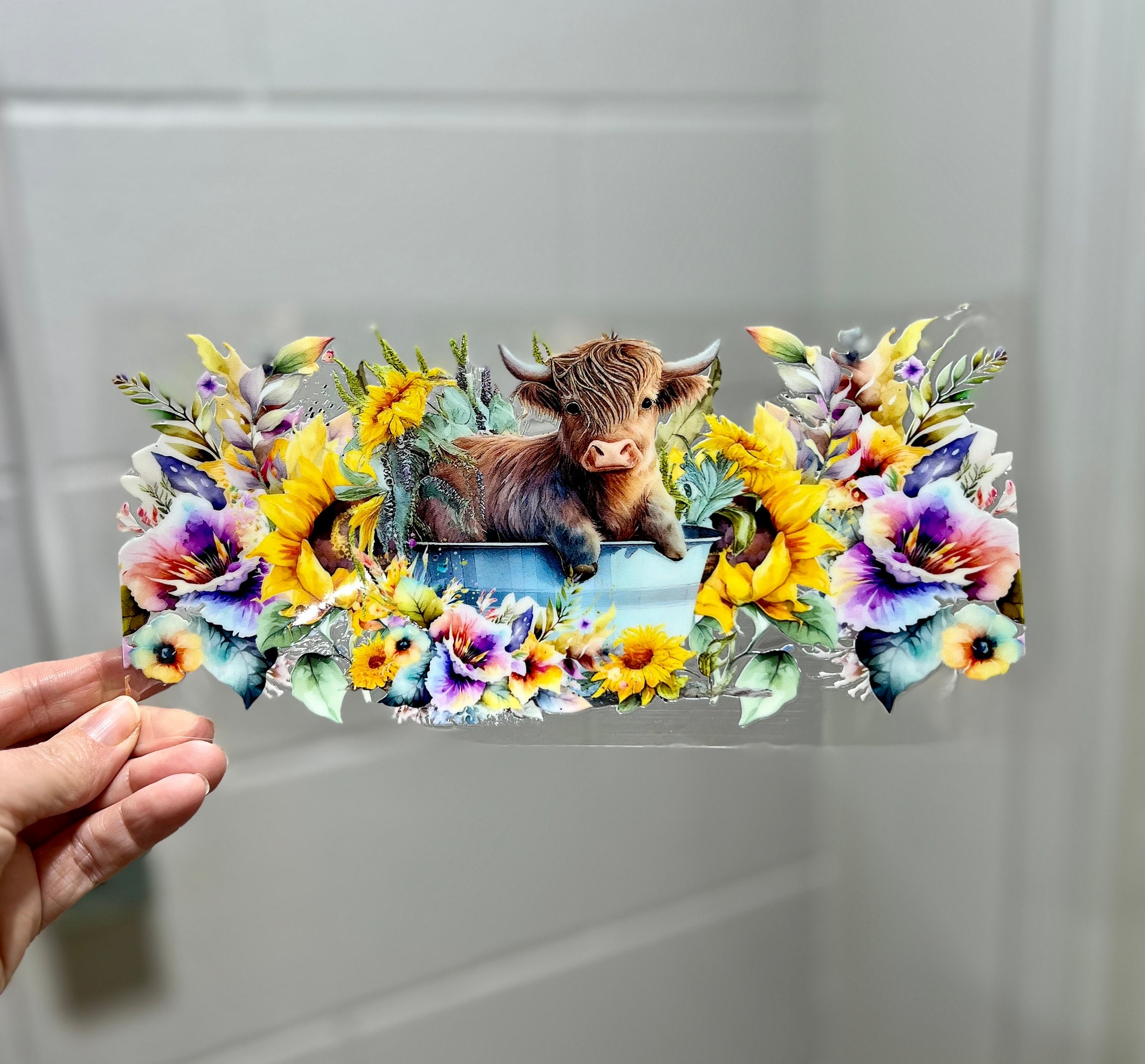 UVDTF Wrap Flower Highland Cow Tin Tub 16oz Can Glass Mug Tumbler ...