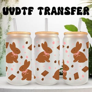 Emballage UVDTF Lapins de Pâques en chocolat, boîte de 16 oz, gobelet en verre, emballage de lapin, prêt à poser, adhésif imperméable permanent