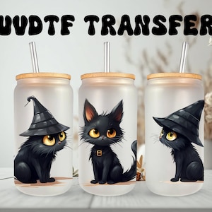 UVDTF Wrap Witch Black Cat  16oz Can Glass Mug Tumbler, Halloween wrap, Double Sided Print Option, Ready to Apply, Permanent Adhesive
