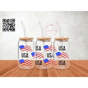 UVDTF Wrap Amerikanische Flagge USA Dose Glasbecher Becher, Vaterländische Verpackung, bereit zu gelten, permanenter wasserdichter Kleber