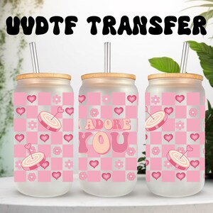 UVDTF, coeur floral adorez que vous adorez, boîte de 16 oz, gobelet en verre, papier Saint-Valentin, prêt à poser, adhésif imperméable permanent