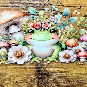 UVDTF Wrap Cute Frog Mushrooms 16oz Can Glass, Mug Tumbler, Frog Wrap, Ready to apply, Permanent Adhesive, Double sided option