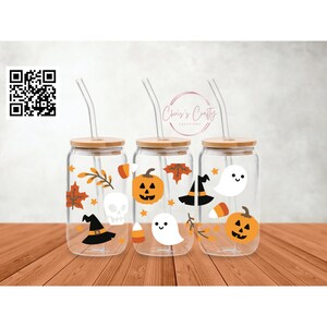UVDTF Wrap Halloween bonbons fantômes sorcière chapeau jack o lanterne 16 oz canette tasse ou gobelet, Halloween, prêt à appliquer, adhésif permanent
