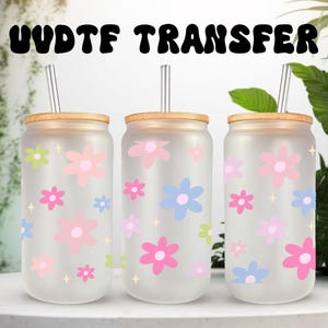 UVDTF Wrap, fleurs rétro pastel, boîte de 16 oz, gobelet en verre, papier peint floral, prêt à poser, adhésif imperméable permanent