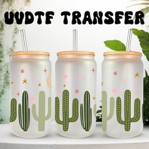 UVDTF Wrap Boho Dusk Cacti Cactus Lata de 16oz Vidro, Caneca, Copo, Envoltório de Cacto, Pronto para aplicar, Adesivo Permanente à Prova D'água, Adicione em um Copo