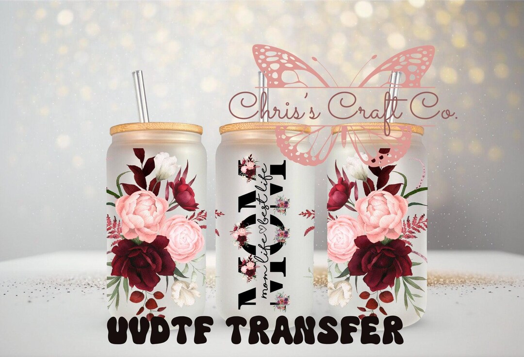 UVDTF Wrap Floral Mama for 16 Oz Can Glass Mug Tumbler, Ready to Apply ...