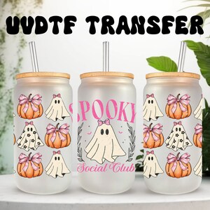 UVDTF Wrap Spooky Social Club Ghost Coquettes Noeuds 16 oz, verre, mug, prêt à poser, adhésif imperméable permanent