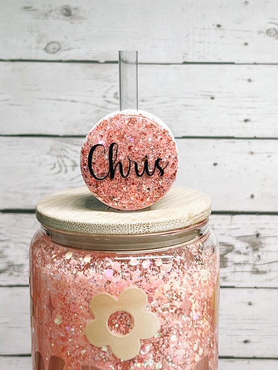 3D Personalized Glitter Resin Circle Straw Topper for Starbucks