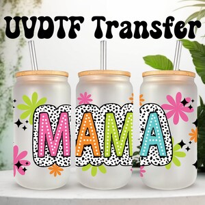 Emballage UVDTF Retro Mama Dalmatien Dots pour boîte en verre de 16 oz, gobelet, cadeau pour maman, prêt à poser, adhésif permanent, design exclusif