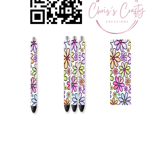 UV DTF Groovy Flowers Pen Wrap | Permanent Adhesive | Waterproof | Ink Joy | Ready to use