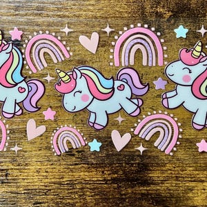 UVDTF Wrap Unicorns Rainbows 16 oz Can Glass Tumbler, Unicorn Wrap, Ready to Apply, Permanent Waterproof Adhesive
