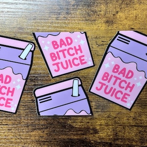 Emballage UVDTF Bad B*tch Juice, transfert sur verre pour canette de 16 oz amusante, décalcomanie imperméable permanente Snarky