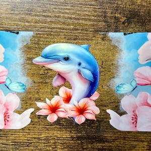 UVDTF Wrap Floral Dolphin 16oz Can Glass Mug Tumbler, Ready to Apply, Permanent Waterproof Adhesive