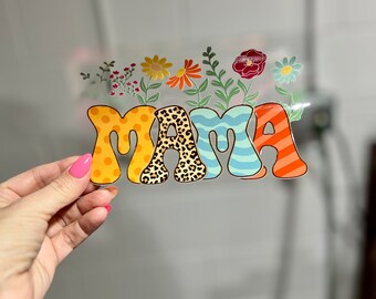 Adhesivo UVDTF Groovy Mama Leopard para taza de vidrio de 16 oz, listo para aplicar, adhesivo permanente impermeable